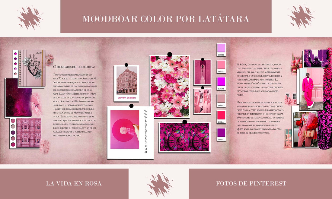 Curiosidades del color rosa moodboard